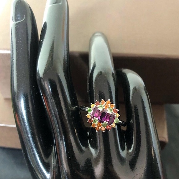 Sterling Silver Amethyst, Garnet, Peridot, Citrine Vintage Gemstone Ring Sz 10 - Picture 5 of 17